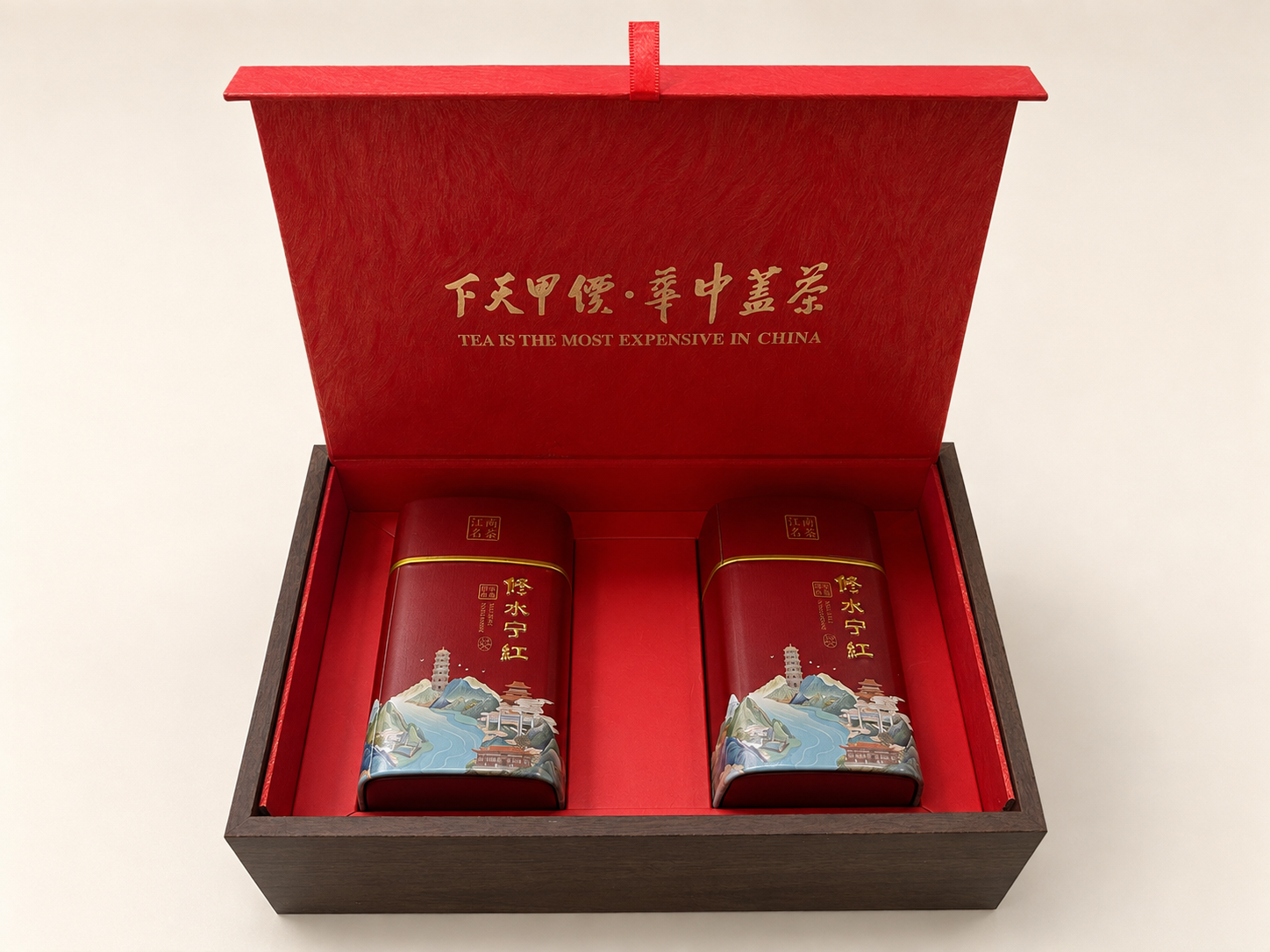 红色PVC双罐茶叶礼盒实拍图2